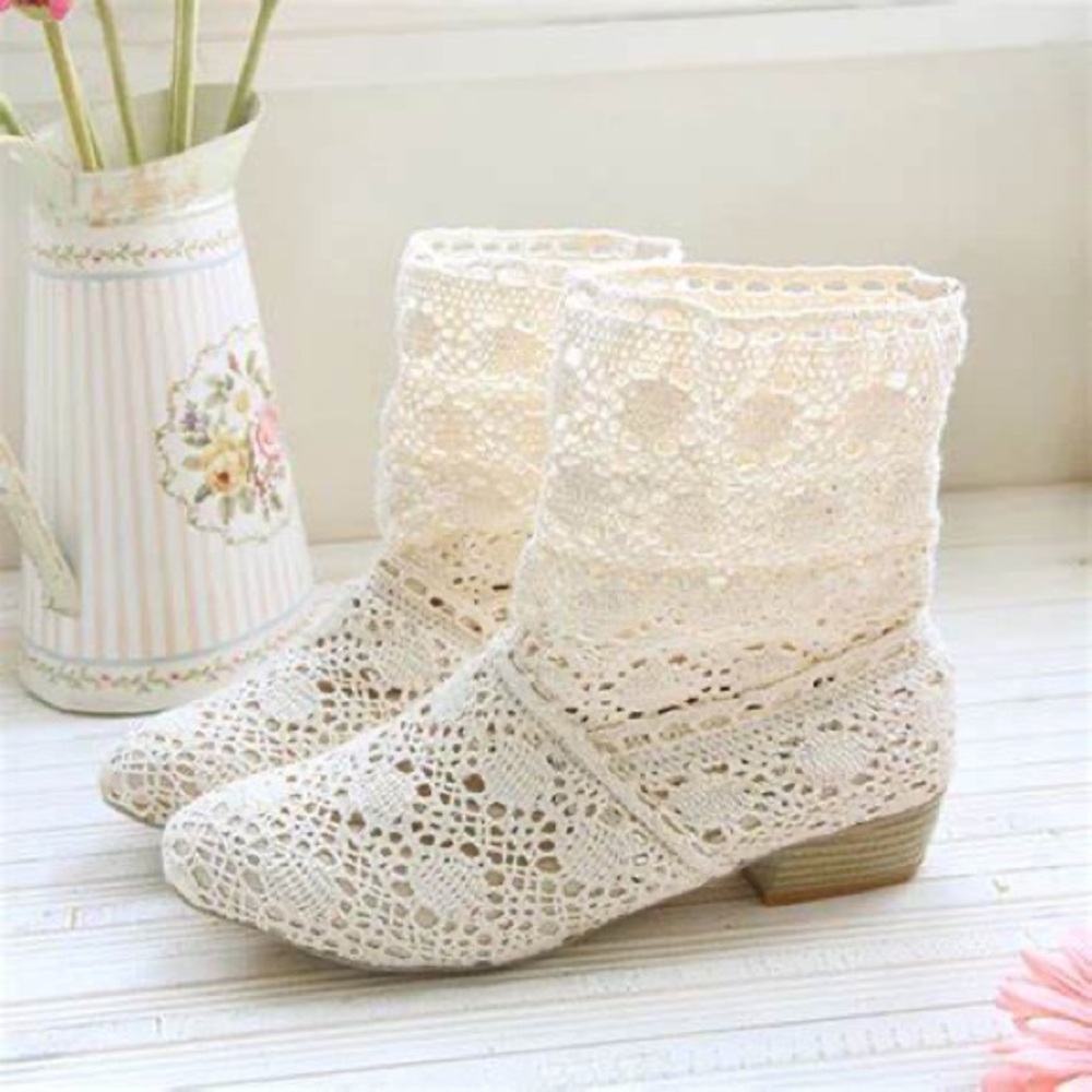 The Paragon Elegant White Crochet Lace Ankle Boots